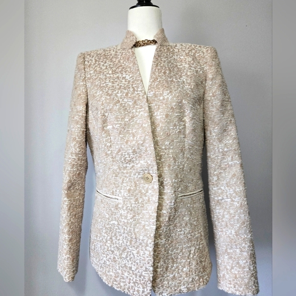 Lafayette 148 New York Jackets & Blazers - LAFAYETTE 148 Tan And Cream Knit Tweed Blazer. Size 8